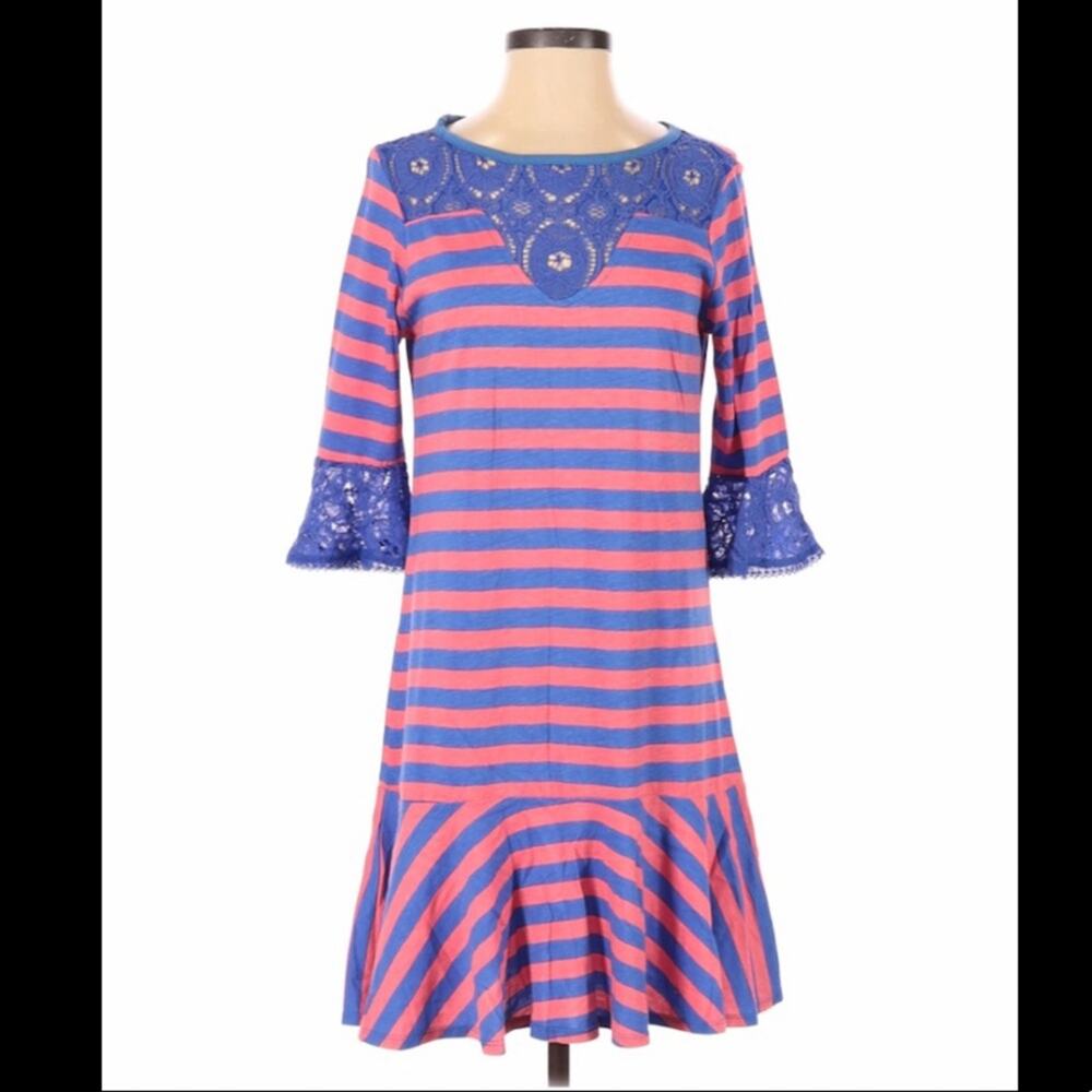 Jelly the pug drop waist stripe and lace dress, small